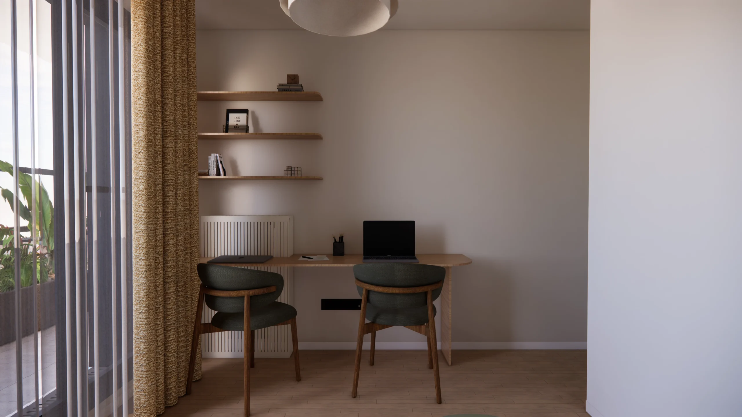 Espace bureau encastré conçu sur mesure avec mobilier intégré pour optimiser les volumes d’une chambre.
